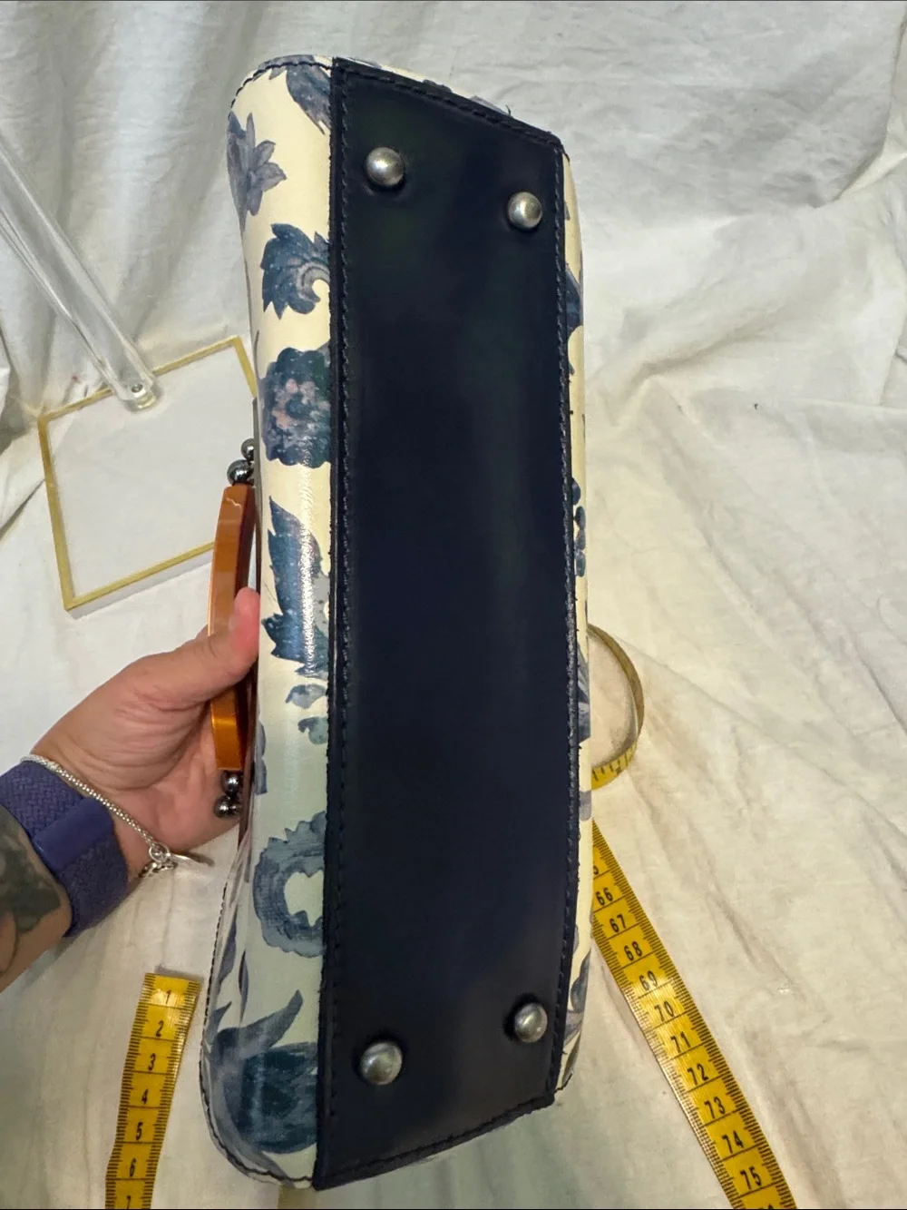 Patricia Nash Cream and Navy Floral Frame Clutch